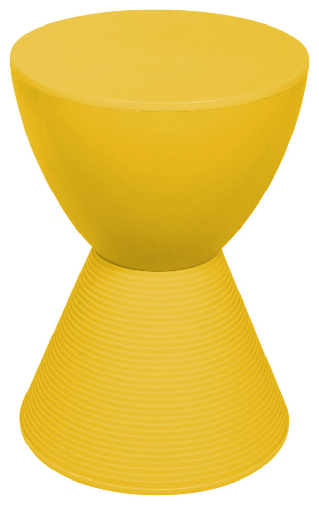 Round Side Table in ABS Plastic Ribbed Design End Table with Removable Lid, Yellow