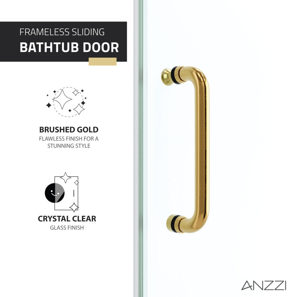 Raymore Series 60"x62" Frameless Sliding Tub Door, Brushed Gold