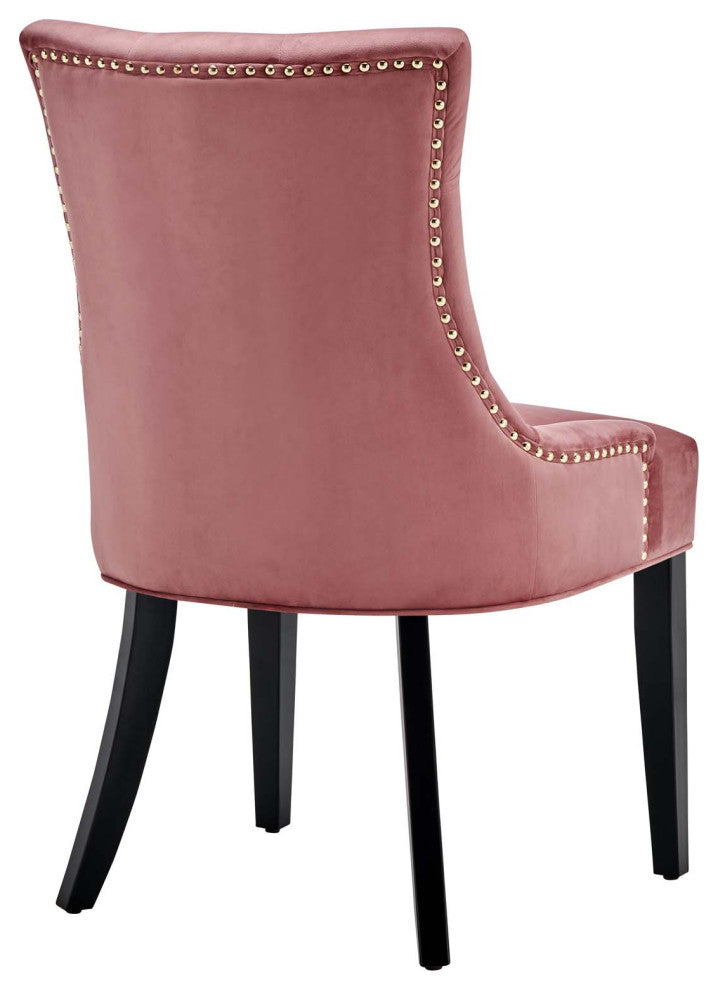 Tufted Side Dining Chair, Set of 2, Velvet, Wood, Pink, Cafe Bistro Restaurant