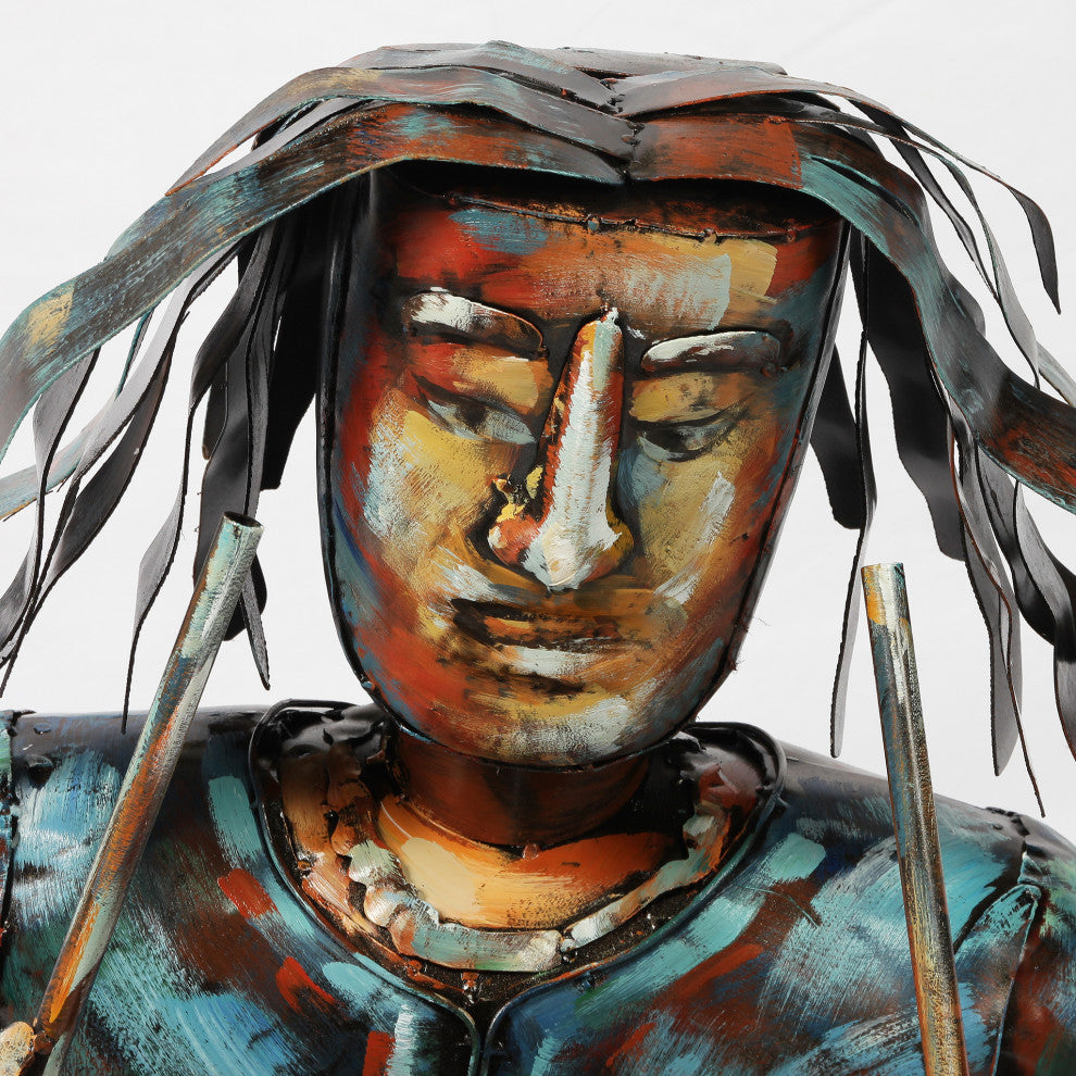 "Homme" Iron Hand-Painted Colorful Art Sculpture, Multi Color, The Drummer