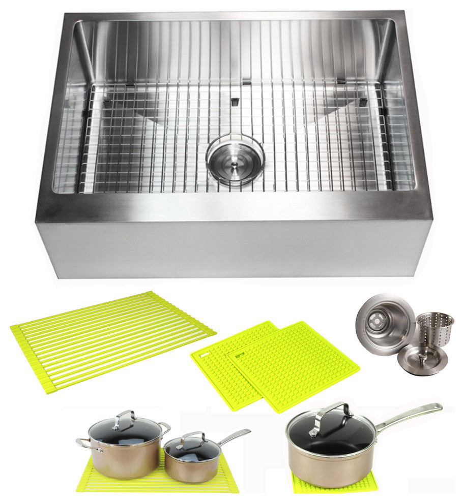 30" Apron Flat Front Stainless Steel Kitchen Single Sink Package