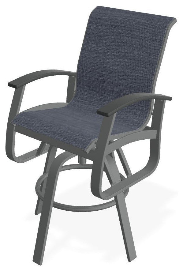 Belle Isle Sling Bar Height Outdoor Swivel Armchair, Augustine Denim/Graphite