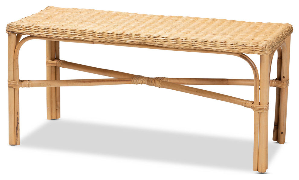 Cacaban Modern Bohemian Natural Brown Rattan Accent Bench