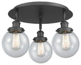 Beacon-3 Light 18" Flush Mount-Matte Black, Seedy Glass Shade