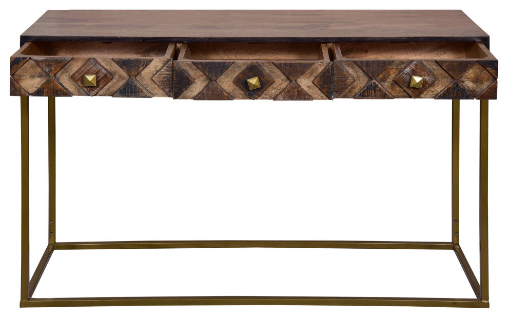 Benzara UPT-272552 Mango Wood Console Table, Metal Frame, Brown