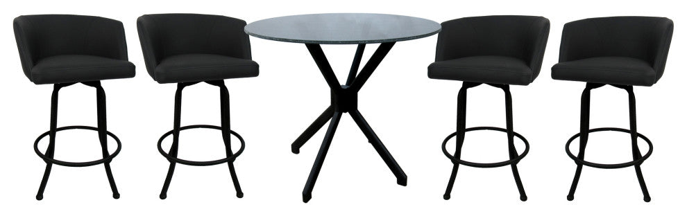 Swivel Counter Metal Pub Set - Joey Stools 26" or 30", Black Lava - Black, 26", Crackle