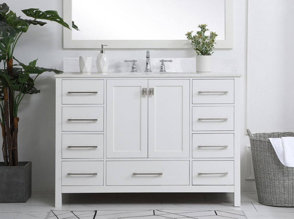 Iris 48" Single Bathroom Vanity, White With Backsplash