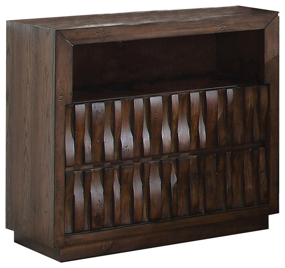 Benzara 2 Drawer Wooden Nightstand with Staggered Front Panel, Brown