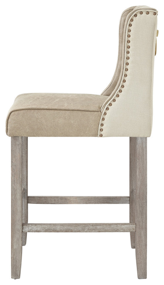 Rustic Manor Kaileigh Counter Stool, Leather PU, Beige