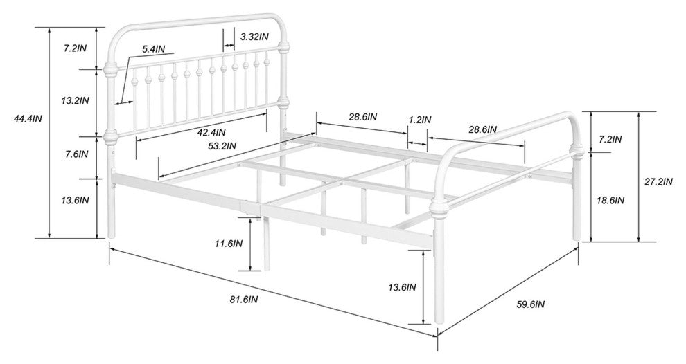 Twin/Full/Queen Wood Frame Platform Bed with Center Support Legs, White, Full