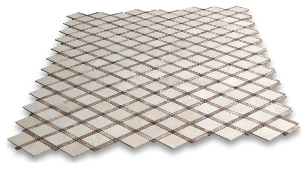 Crema Marfil Marble Diamond Lattice Tile Emperador Brown Polished, 1 sheet