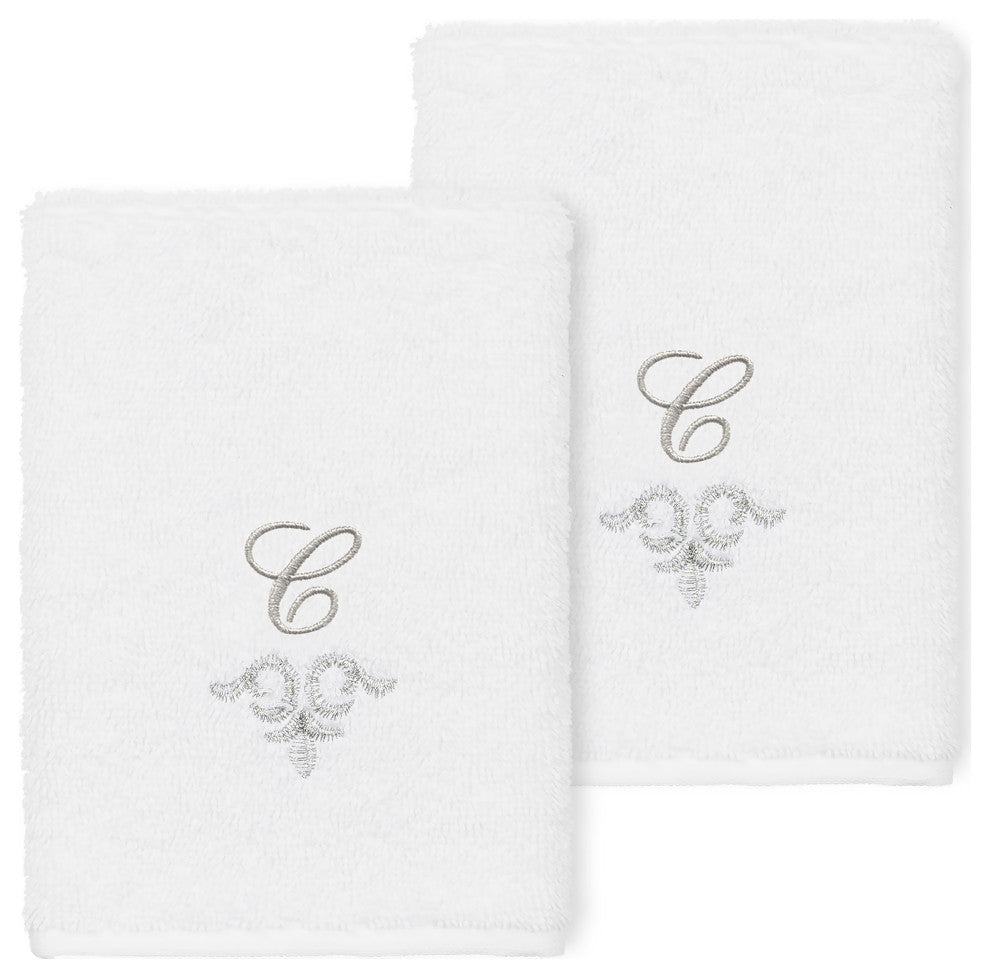 Linum Home Turkish Cotton Monica 2-Piece Embellished Washcloth Set, White