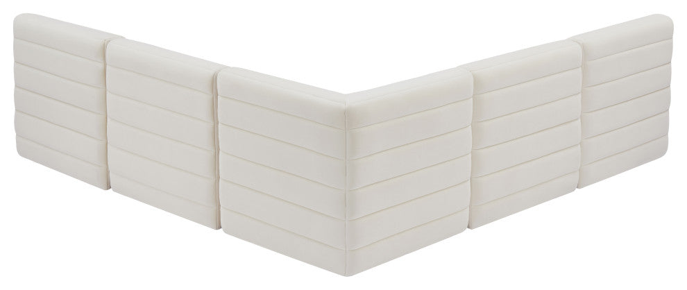 Quincy Velvet Upholstered 5-Piece L-Shaped Modular Sectional, Cream