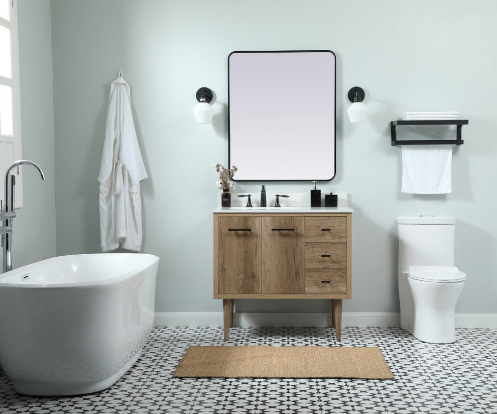 Home Living 22" Midcentury Modern Natural Oak-Light Bathroom Vanity
