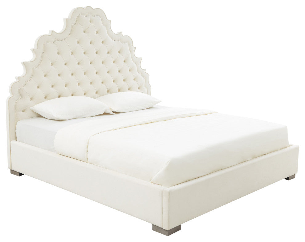 Carolina Cream Velvet Bed in King - Cream