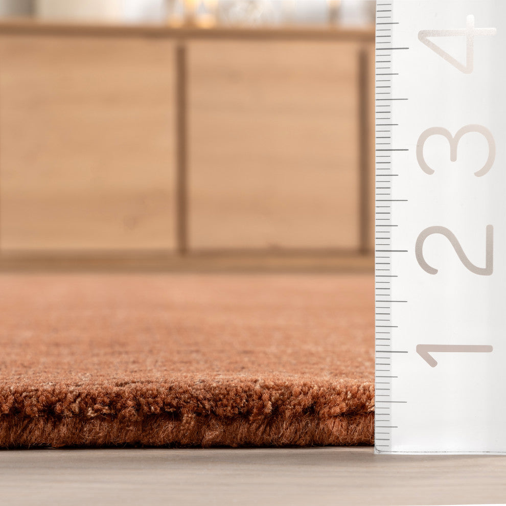Arrel Speckled Wool-Blend Area Rug, Brick 2' 6" x 12'
