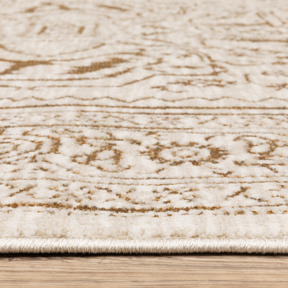 Iris Two-Tone Medallion Ivory/ Gold Area Rug 6'7" x 9'6"