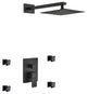 Aqua Piazza Set, 8" Square Rain Shower and 4 Body Jets, Matte Black