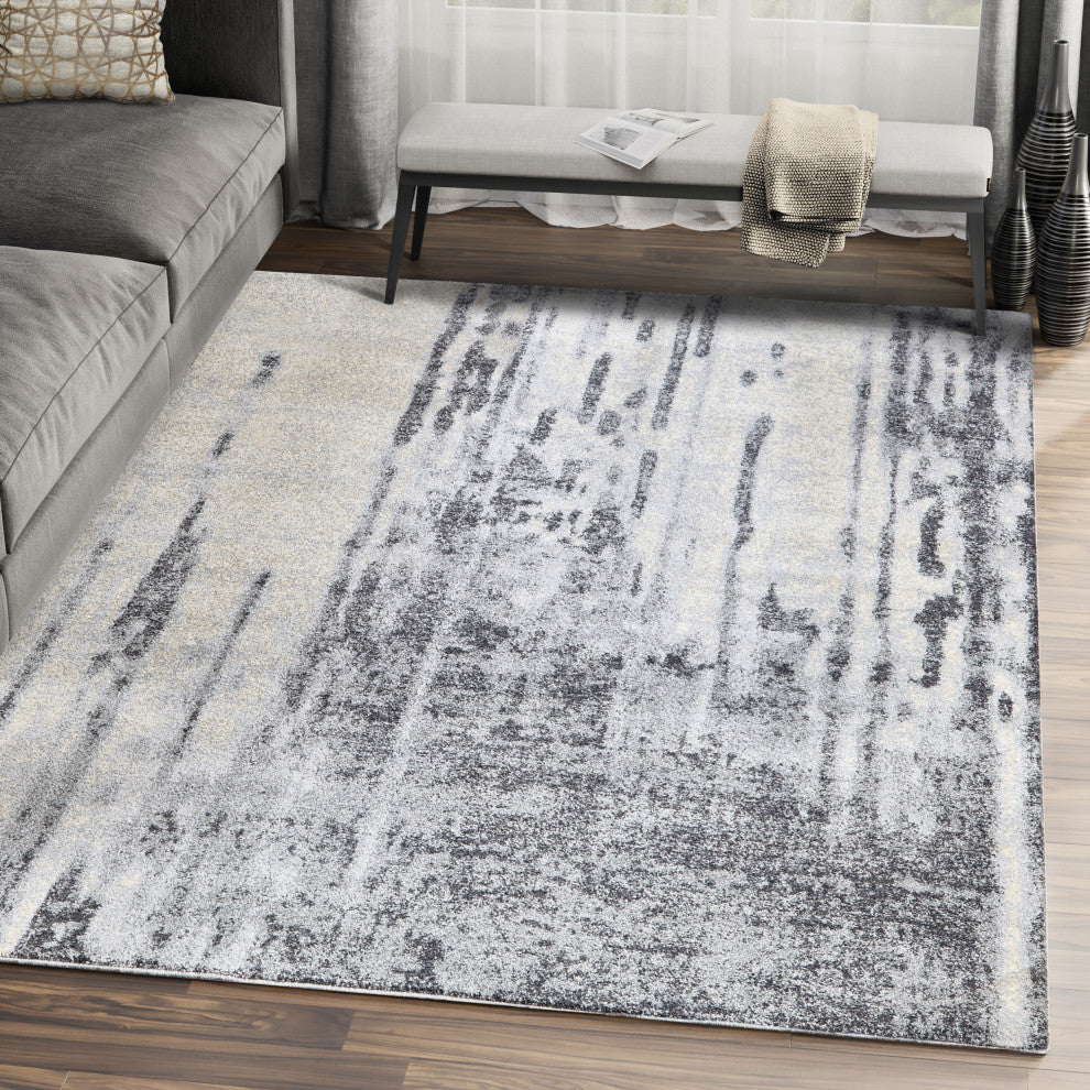 Abani Quartz QRZ110A Grey Beige Contemporary Distressed Area Rug