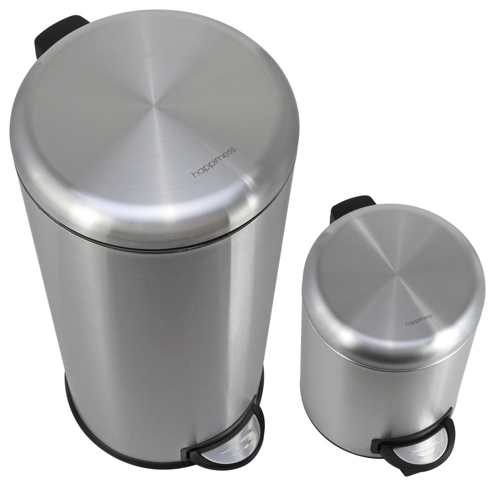 Happimess Oscar 30L and 5L Step-Open Trash Can, Stainless Steel