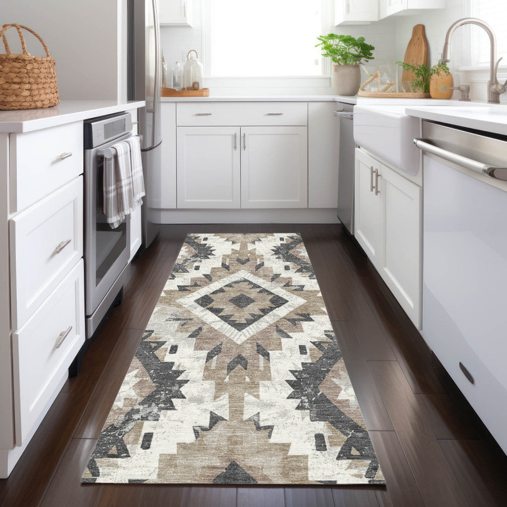 Machine Washable Indoor/Outdoor Chantille ACN1878 Taupe 2'3" x 7'6" Runner Rug