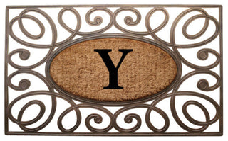 A1HC Rubber & Coir Elegant Circles Princess Doormat, Monogrammed, Y