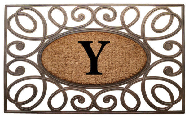 A1HC Rubber & Coir Elegant Circles Princess Doormat, Monogrammed, Y