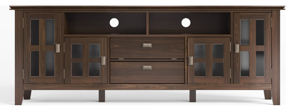 Solid Wood 72 Inch Tv Media Stand In Tobacco Brown For Tvs Up To 80 Inches