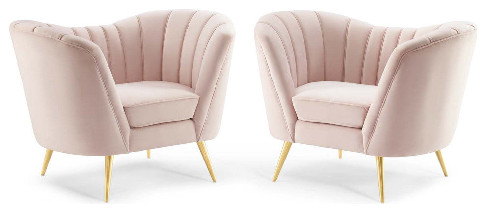 Armchair Accent Chair, Set of 2, Velvet, Pink, Modern, Living Lounge Hospitality