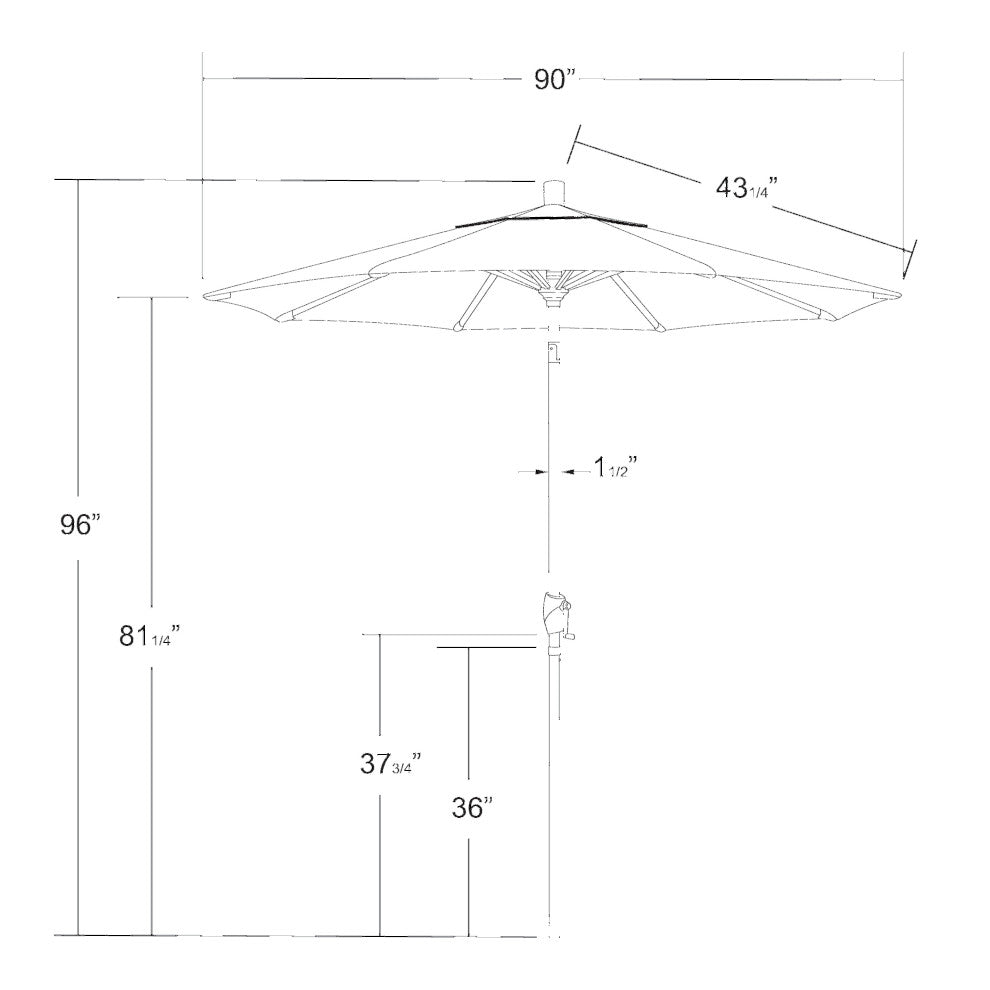 7.5' Aluminum Umbrella Push Tilt, Sunbrella, Canvas