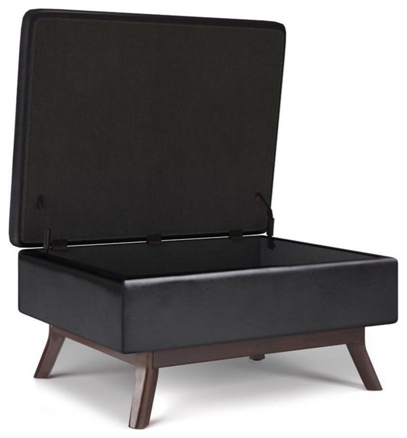 Simpli Home Owen Faux Air Leather Coffee Table Storage Ottoman in Tanners Brown
