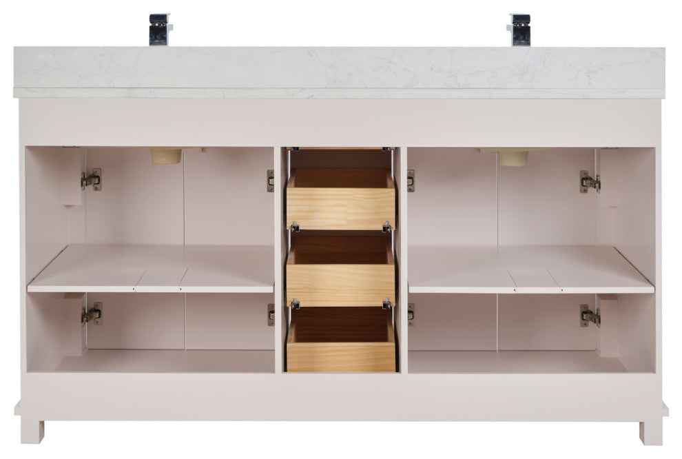 Legion Furniture WS2512 Series Bathroom Sink Vanity, Dreamy White, 60", Artificial Stone Top, Double Sink