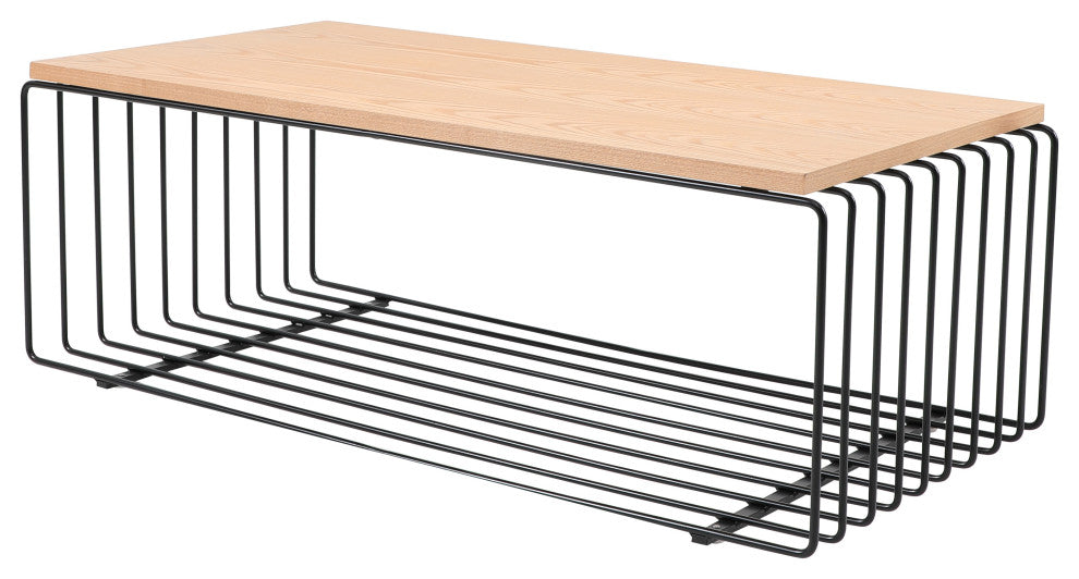 LeisureMod Walden Rectangular Coffee Table Powder Coated Steel Frame, Black
