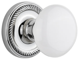 Rope Rosette Passage White Porcelain Knob, Bright Chrome