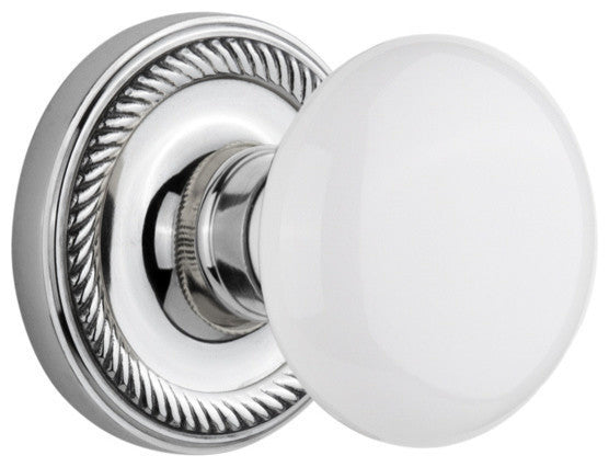 Rope Rosette Passage White Porcelain Knob, Bright Chrome