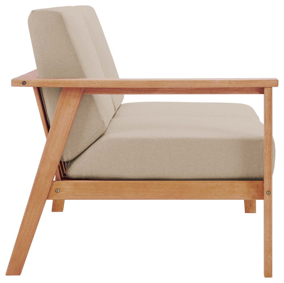 Lounge Loveseat Sofa, Wood, Brown Natural Taupe Gray, Modern, Outdoor Patio Cafe