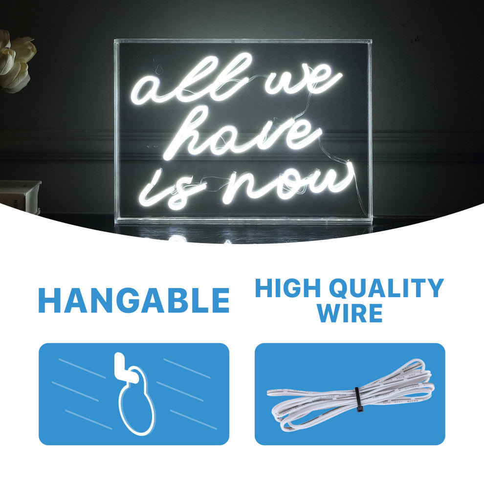 All We Have Is Now 14" X 10" Acrylic Box USB Operated LED Neon Light, White