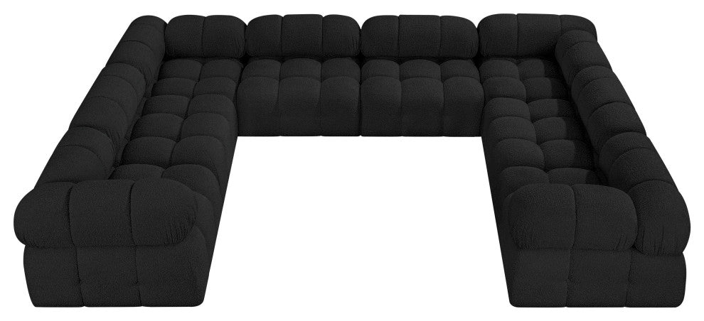 Ames Boucle Fabric U-Shaped Modular Sectional, Black, 8-Piece: 4 Armless Chair, 4 Corner Chair