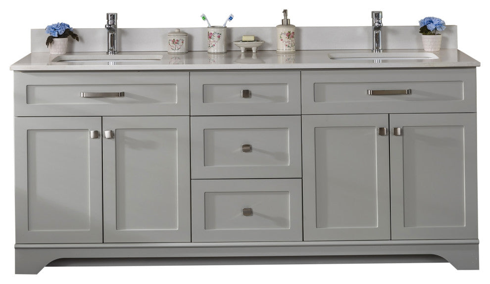 Livia Collection 72" Bathroom Vanity With Sink, Mirror, Countertop, Gray