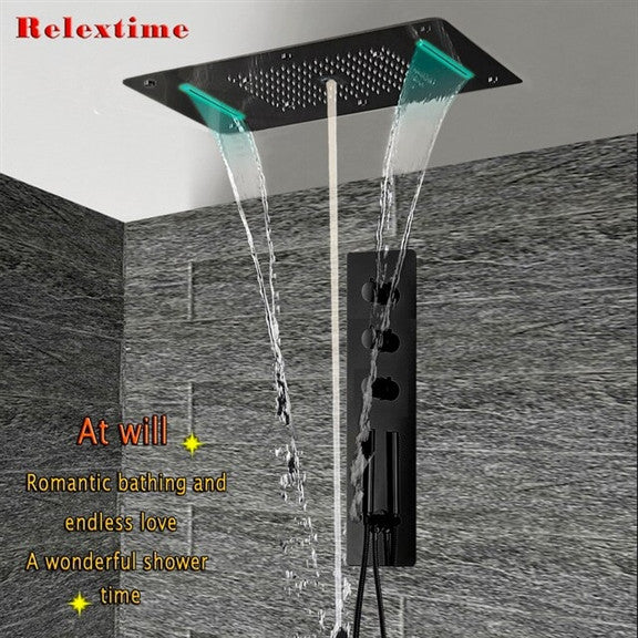 Led Rainfall Shower System, Handheld Shower by Fontana, Black Matte