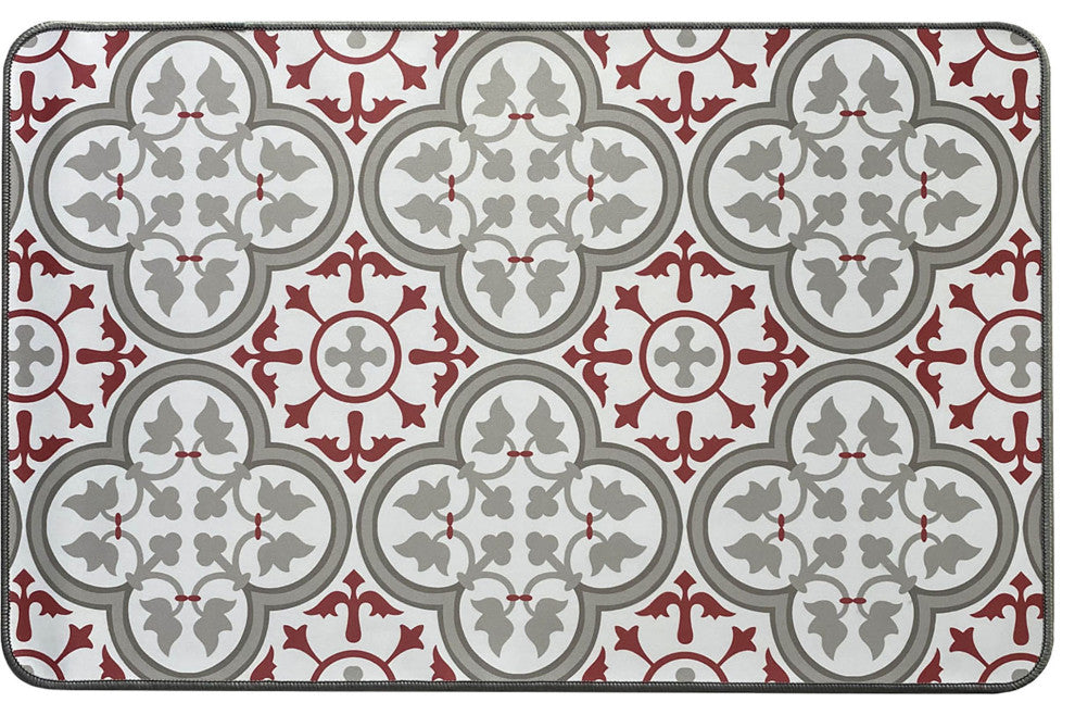 Paco Printed Kitchen Mat Red and Gray Tile Design 32" x 20"