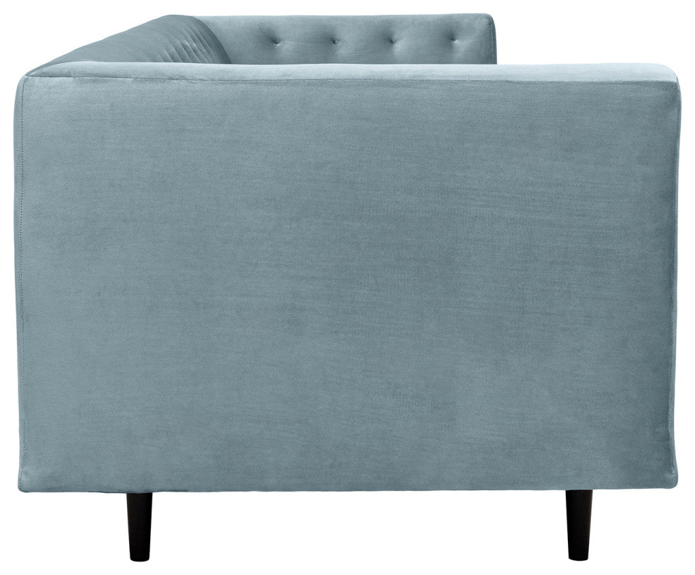 Annabelle 80" Bluestone Velvet Sofa with Black Wood Legs