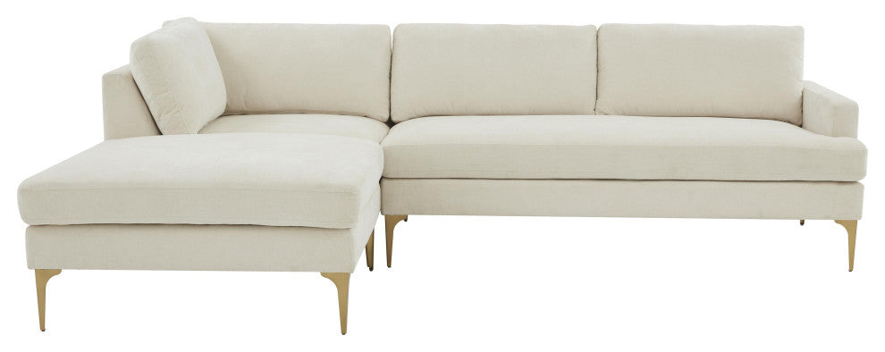 Serena Cream Velvet Left Arm Facing Chaise Sectional