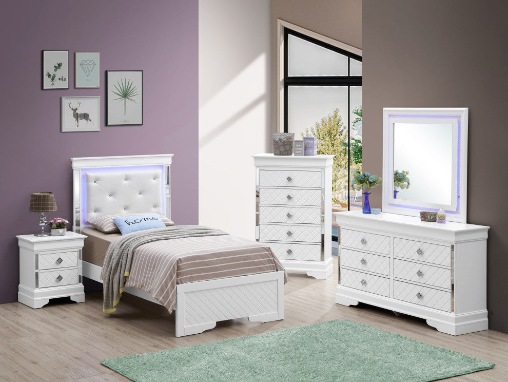 Verona LED Panel Bedframe, White, Twin