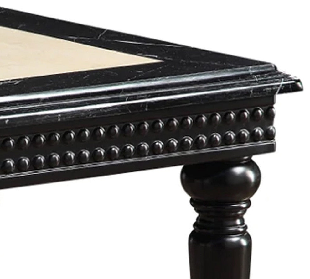 Benzara BM275499 28" Square End Table, Marble Top, Beaded Apron, Black