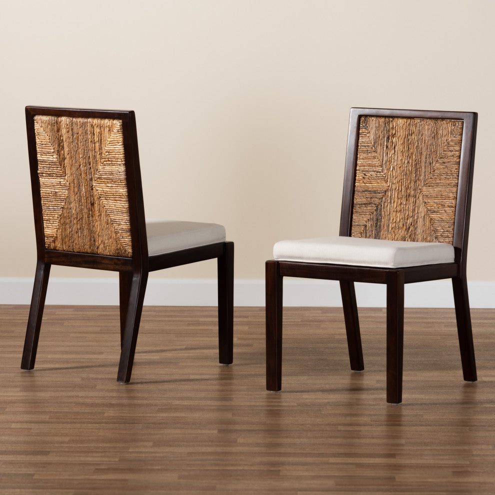 Joana Bohemian Dark Brown Mahogany Wood and Natural Abaca Dining Side Chair