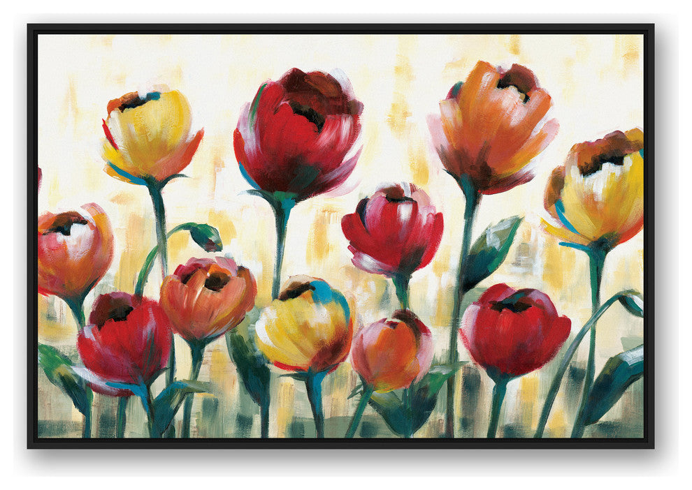 Red and Yellow Tulips  32x48 Black Floating Framed Canvas