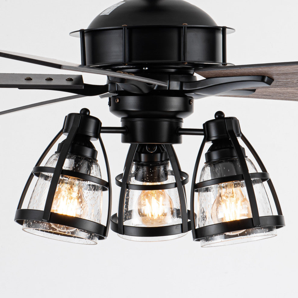 52 in Industrial Matte Black Ceiling fan With 5 Blades, Remote Control