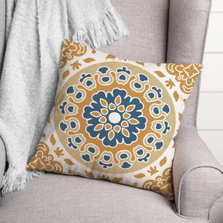 Blue and Yellow Mandala 18x18 Spun Poly Pillow