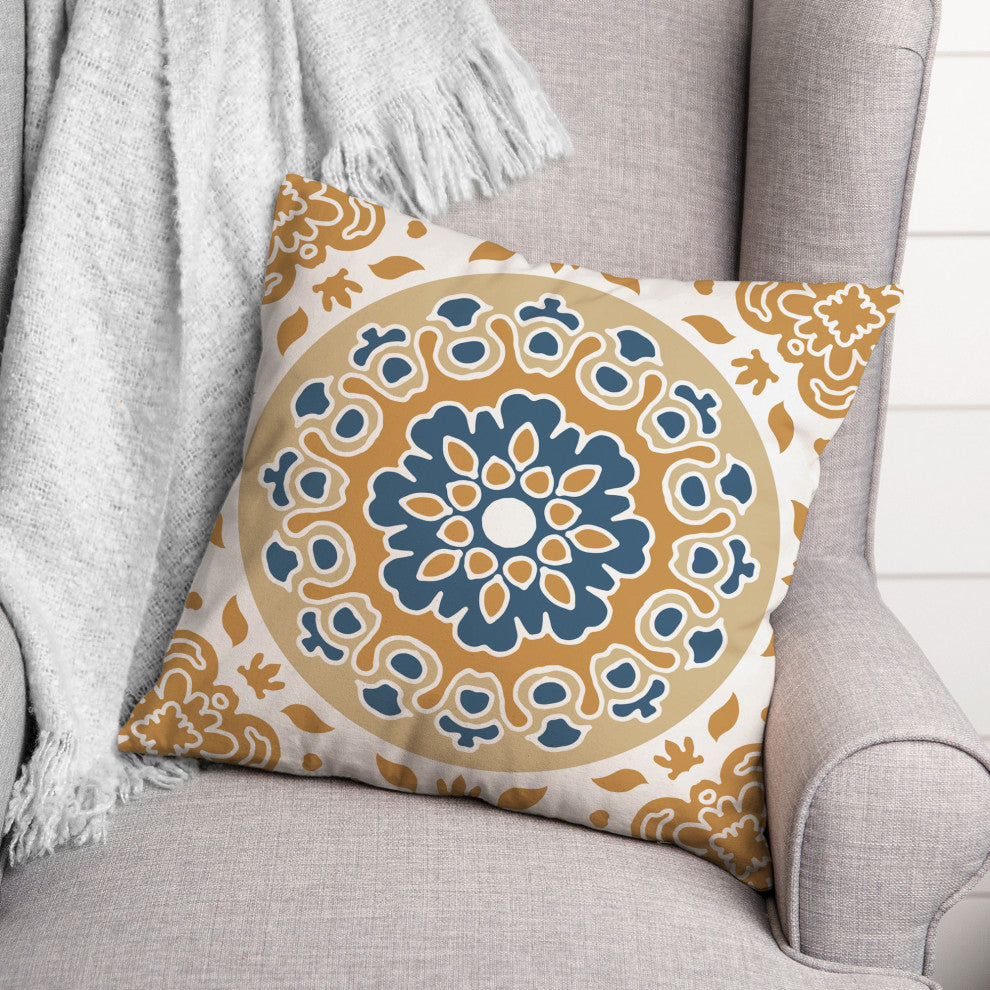 Blue and Yellow Mandala 18x18 Spun Poly Pillow